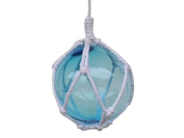 Japanese Glass Ball Fishing Float With White Netting Decoration 6" (Color: Light Blue)