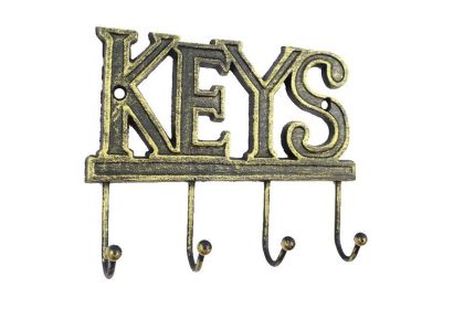 Cast Iron Keys Hooks 8" (Finish: Rustic Gold)