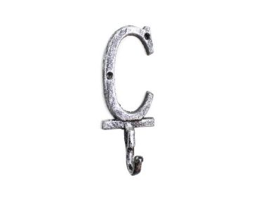 Cast Iron Letter C Alphabet Wall Hook 6" (Finish: Rustic Silver)