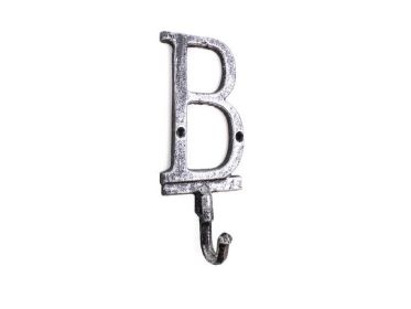 Cast Iron Letter B Alphabet Wall Hook 6" (Finish: Rustic Silver)