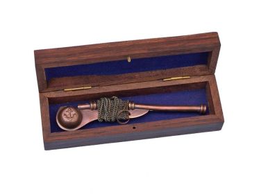 Boatswain (Bosun) Whistle 5" w/ Rosewood Box (Finish: Antique Copper)
