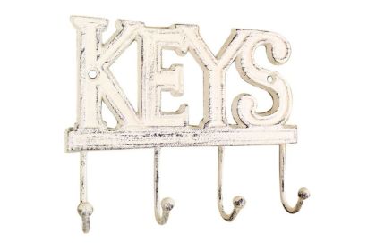 Cast Iron Keys Hooks 8" (Finish: Whitewashed)