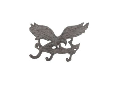 Cast Iron Flying Eagle Landing on a Tree Branch Decorative Metal Wall Hooks 7.5" (Finish: Cast Iron)
