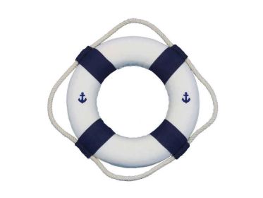 Classic White Decorative Anchor Lifering With Blue Bands Christmas Ornament (size: 6")