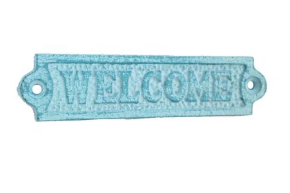 Cast Iron Welcome Sign 6" (Finish: Rustic Light Blue)