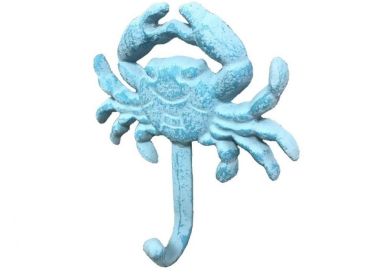 Cast Iron Wall Mounted Crab Hook 5" (Finish: Light Blue Whitewashed)