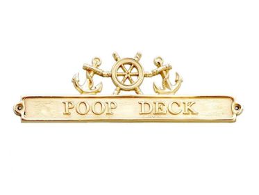 Poop Deck Sign with Ship Wheel and Anchors 12" (Finish: Brass)