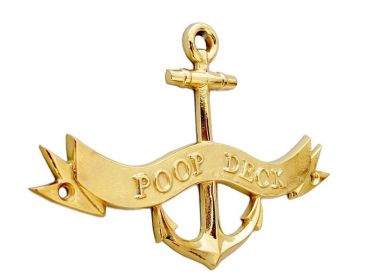 Poop Deck Anchor With Ribbon Sign 8" (Finish: Brass)
