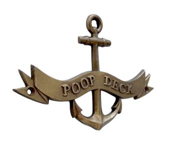 Poop Deck Anchor With Ribbon Sign 8" (Finish: Antique Brass)