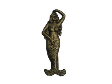 Rustic Cast Iron Mermaid Door Knocker 7" (Finish: Gold)