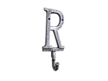 Cast Iron Letter R Alphabet Wall Hook 6" (Finish: Rustic Silver)