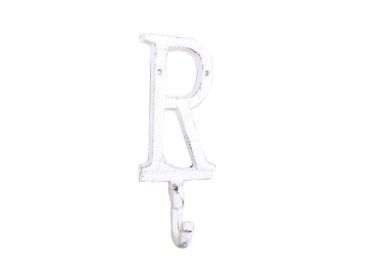 Cast Iron Letter R Alphabet Wall Hook 6" (Finish: Whitewashed)