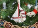 Wooden Rustic Sailboat Model with Seashells Christmas Tree Ornament