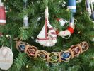 Wooden Rustic Sailboat Model with Seashells Christmas Tree Ornament