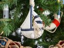 Wooden Rustic Sailboat Model with Seashells Christmas Tree Ornament