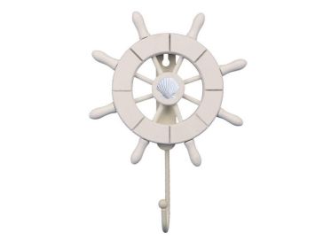 Decorative Ship Wheel with Seashell and Hook (style: 8" White)