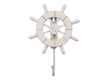 Decorative Ship Wheel with Starfish and Hook (style: 8" White)