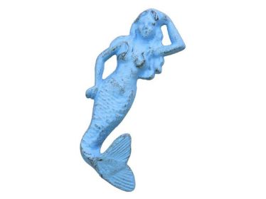 Cast Iron Mermaid Hook 6" (Finish: Rustic Light Blue)