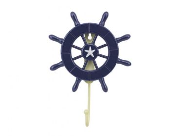 Decorative Ship Wheel with Starfish and Hook (style: 8" Dark Blue)