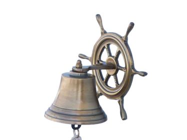 Antique Brass Hanging Ship Wheel Bell (size: 7")