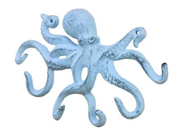 Cast Iron Octopus Hook 11" (Finish: Dark Blue Whitewashed)