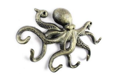 Cast Iron Octopus Hook 11" (Finish: Antique Gold)