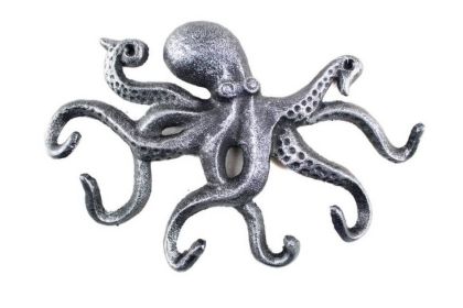Cast Iron Octopus Hook 11" (Finish: Antique Silver)
