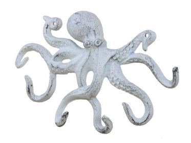 Cast Iron Octopus Hook 11" (Finish: Whitewashed)