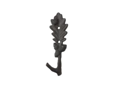 Cast Iron Oak Tree Leaf with Acorns Decorative Metal Tree Branch Hook 6.5" (Finish: Cast Iron)