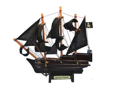 Wooden Black Pearl Pirates of the Caribbean Model Pirate Ship (style: 7" Black Sails)