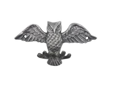 Cast Iron Flying Owl Decorative Metal Talons Wall Hooks 6" (Finish: Rustic Silver)
