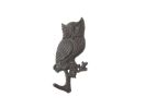Cast Iron Owl Sitting on a Tree Branch Decorative Metal Wall Hook 6.5"