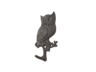 Cast Iron Owl Sitting on a Tree Branch Decorative Metal Wall Hook 6.5" (Finish: Cast Iron)