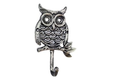Cast Iron Owl Hook 6" (Finish: Rustic Silver)