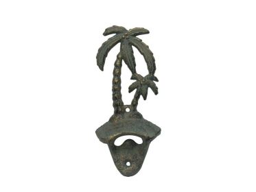 Cast Iron Wall Mounted Palmtree Bottle Opener 6" (Finish: Antique Seaworn Bronze)