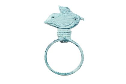 Cast Iron Pelican on Post Towel Holder 8" (Finish: Dark Blue Whitewashed)