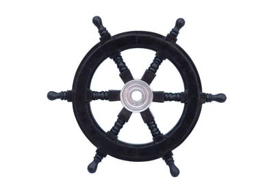 Deluxe Class Wood and Metal Decorative Ship's Steering Wheel (style: 12" Wood/Chrome)