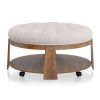 Wire-brushed Finish Natural Wood 1pc Ottoman Transitional Style Deep Button Linen Like Tufted Seat Open Bottom Shelf Living Room