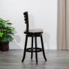 30" Bar Height Slat Back Swivel Stool, Espresso Finish, Fabric Seat