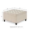 Large square storage ottoman with wooden legs, Upholstered button tufted coffee table with nail trims for Living Space