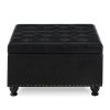 Large square storage ottoman with wooden legs, Upholstered button tufted coffee table with nail trims for Living Space