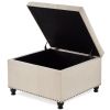 Large square storage ottoman with wooden legs, Upholstered button tufted coffee table with nail trims for Living Space