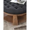 Wire-brushed Finish Natural Wood 1pc Ottoman Transitional Style Deep Button Linen Like Tufted Seat Open Bottom Shelf Living Room
