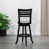 30" Bar Height Slat Back Swivel Stool, Espresso Finish, Fabric Seat