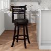 30" Bar Height Slat Back Swivel Stool, Espresso Finish, Fabric Seat
