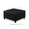 Large square storage ottoman with wooden legs, Upholstered button tufted coffee table with nail trims for Living Space