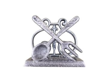 Cast Iron Fork and Spoon Kitchen Napkin Holder 5" (Finish: Rustic Silver)