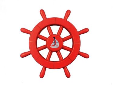 Decorative Ship Wheel with Sailboat (style: 12" Red)