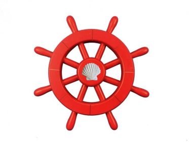 Decorative Ship Wheel with Seashell (style: 12" Red)