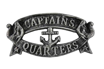 Cast Iron Captains Quarters Sign 8" (Finish: Antique Silver)
